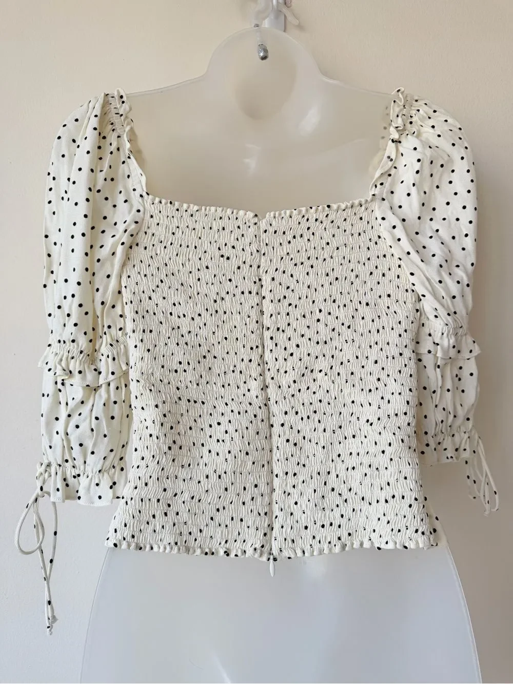 REFORMATION Nina‎ Blouse Polka Dot Puff Sleeve Womens  Top Size 4 Ivory Black